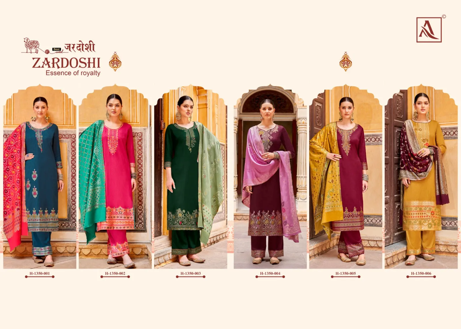 Alok Suits Zardoshi Pure Pashmina Jacquard Designer Pattern Salwar Suit
