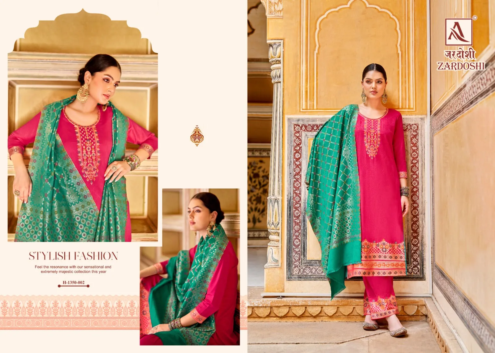 Alok Suits Zardoshi Pure Pashmina Jacquard Designer Pattern Salwar Suit