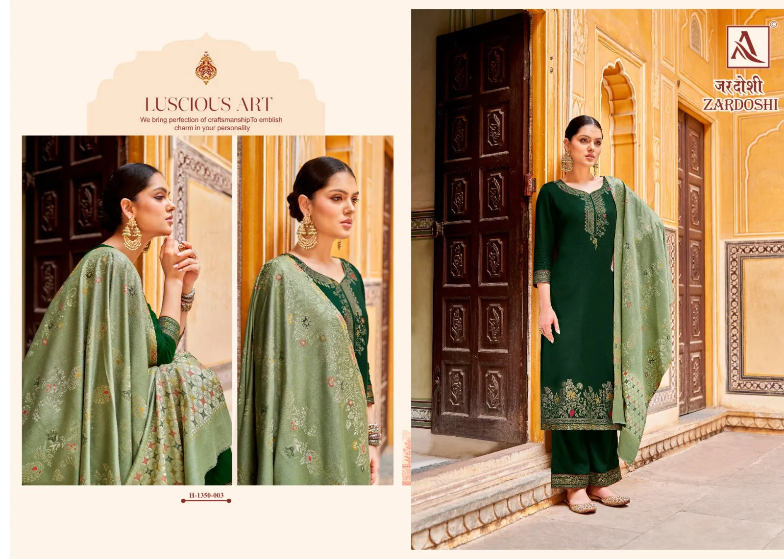 Alok Suits Zardoshi Pure Pashmina Jacquard Designer Pattern Salwar Suit