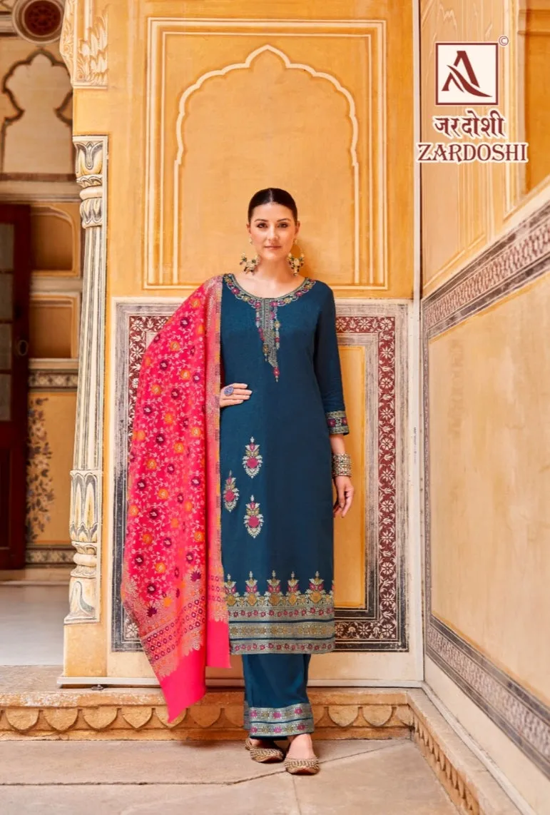 Alok Suits Zardoshi Pure Pashmina Jacquard Designer Pattern Salwar Suit