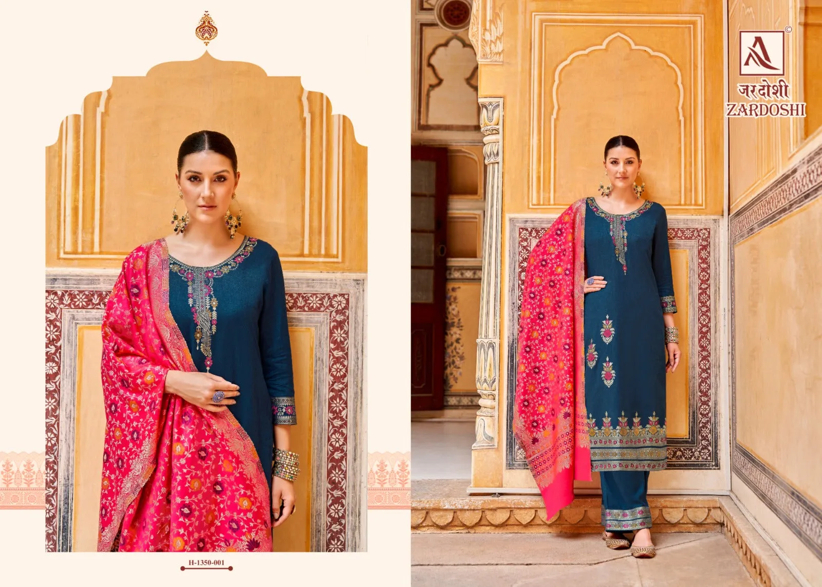 Alok Suits Zardoshi Pure Pashmina Jacquard Designer Pattern Salwar Suit