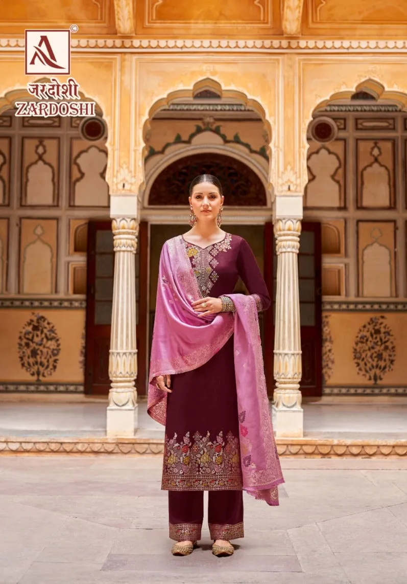 Alok Suits Zardoshi Pure Pashmina Jacquard Designer Pattern Salwar Suit