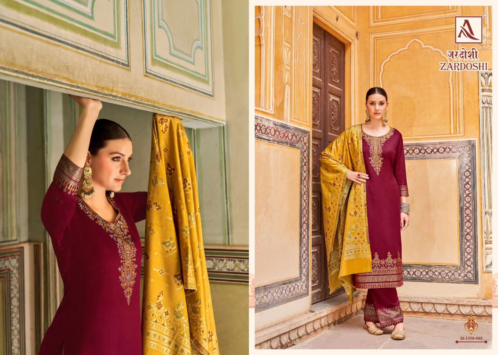 Alok Suits Zardoshi Pure Pashmina Jacquard Designer Pattern Salwar Suit