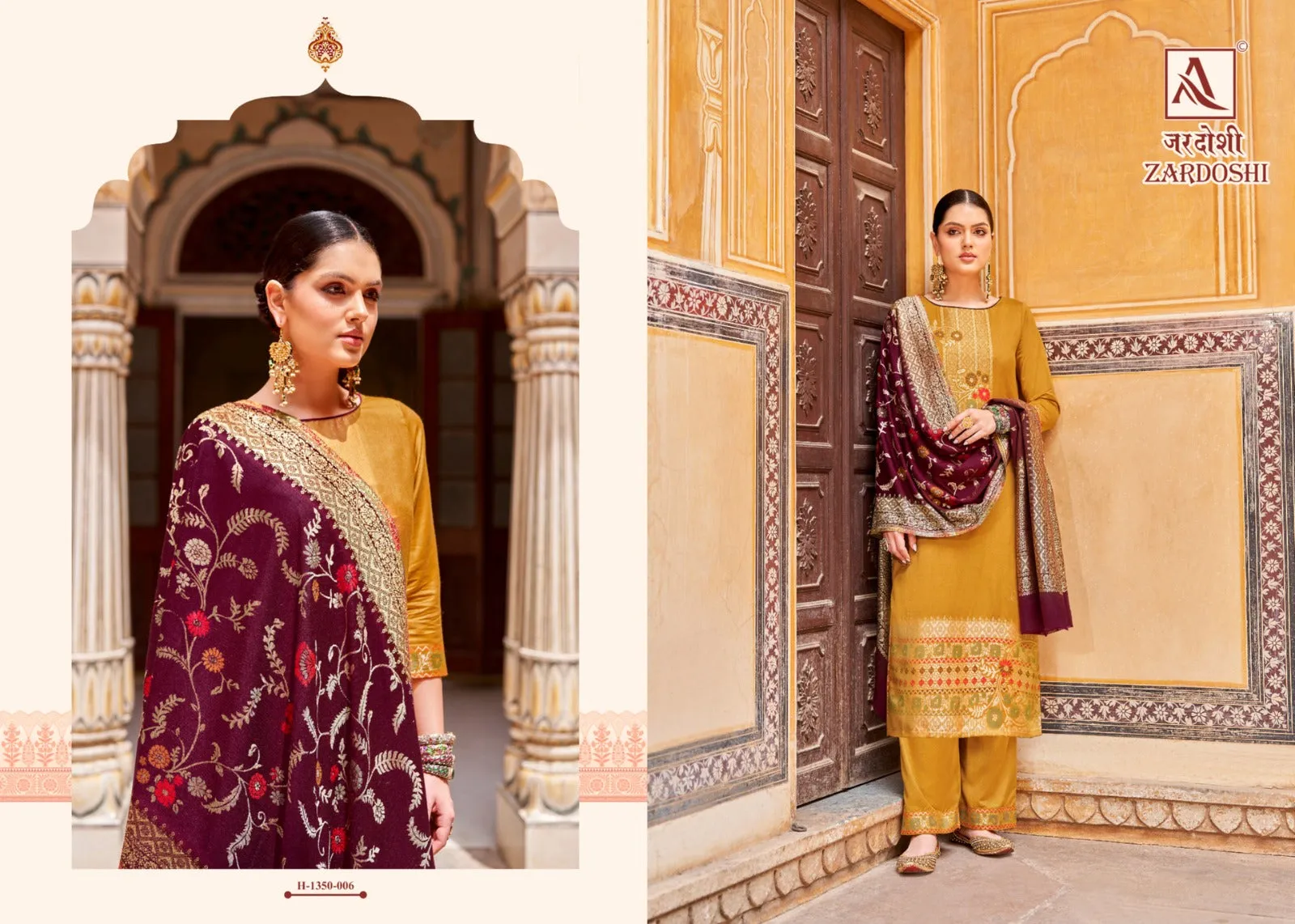 Alok Suits Zardoshi Pure Pashmina Jacquard Designer Pattern Salwar Suit
