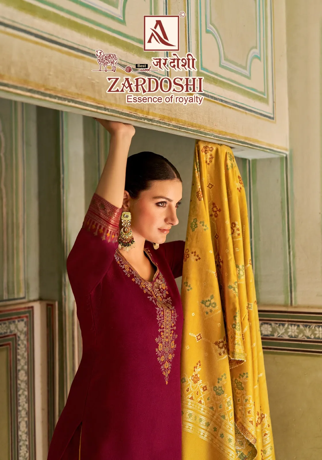 Alok Suits Zardoshi Pure Pashmina Jacquard Designer Pattern Salwar Suit