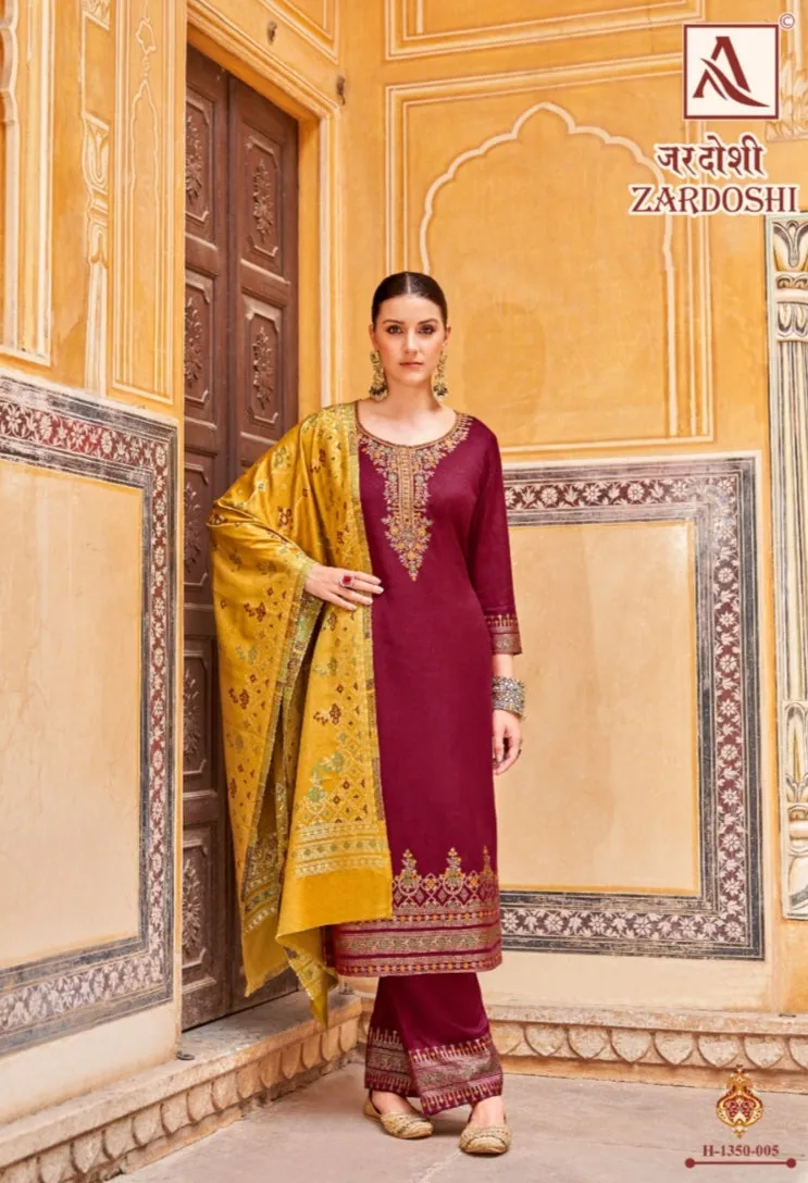Alok Suits Zardoshi Pure Pashmina Jacquard Designer Pattern Salwar Suit
