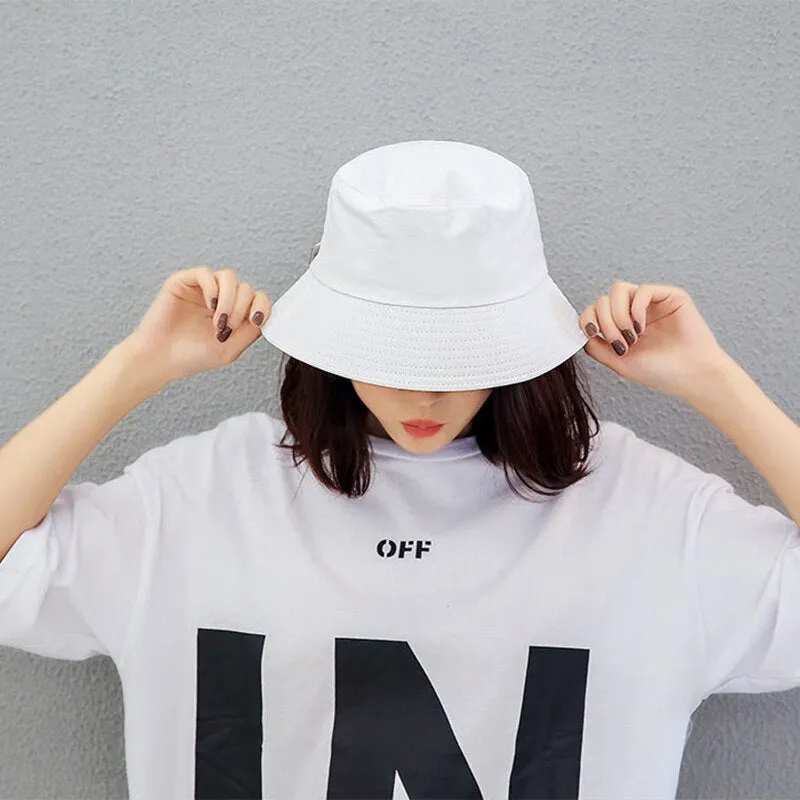 Black White Solid Bucket Hat Unisex Bob Caps Hip Hop Gorros Men women Summer Panama Cap Beach Sun Fishing boonie Hat