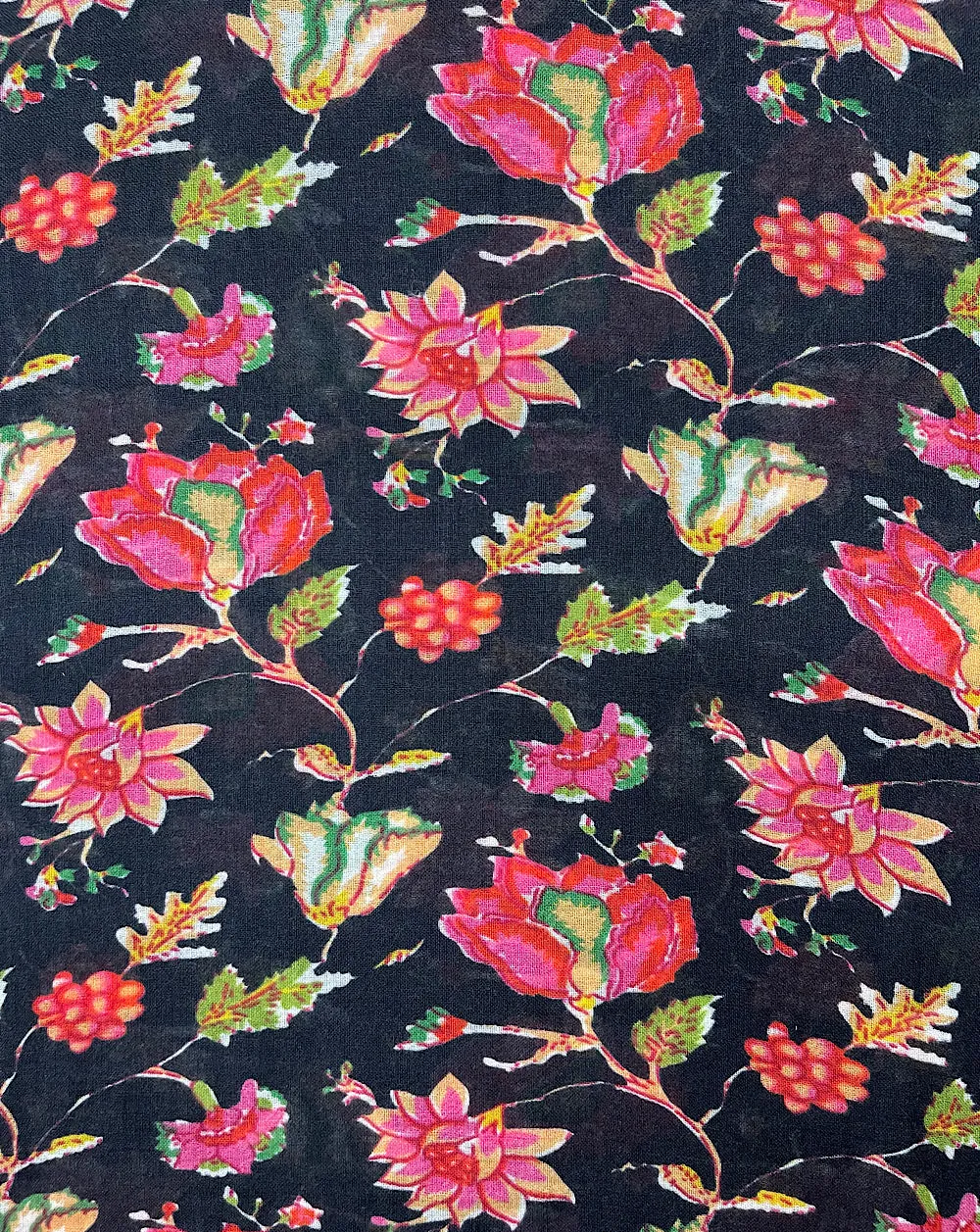 BLOCK PRINT FLOWERS BLACK