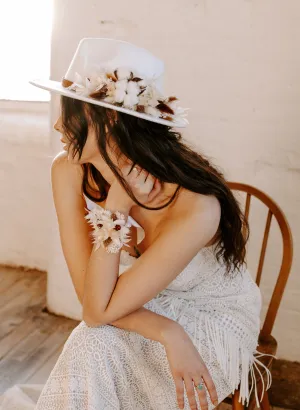 Coco White Dried Flower Bridal Fedora Wedding Hat