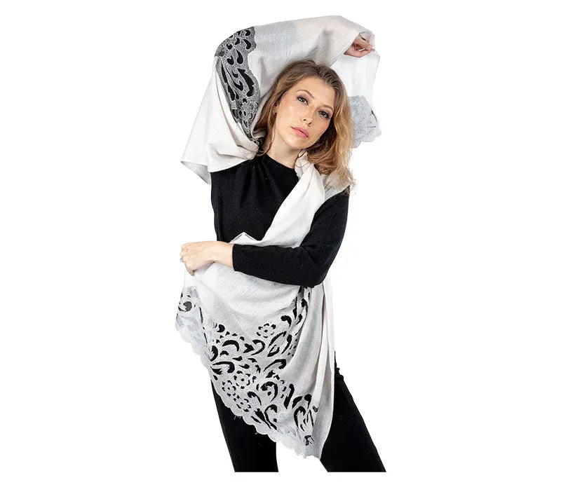 Cut-Out Design Pashmina Cashmere Stole