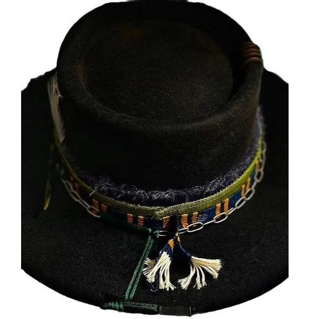 Distressed Fedora with Rounded Crown and Colorful Ribbon Adornments