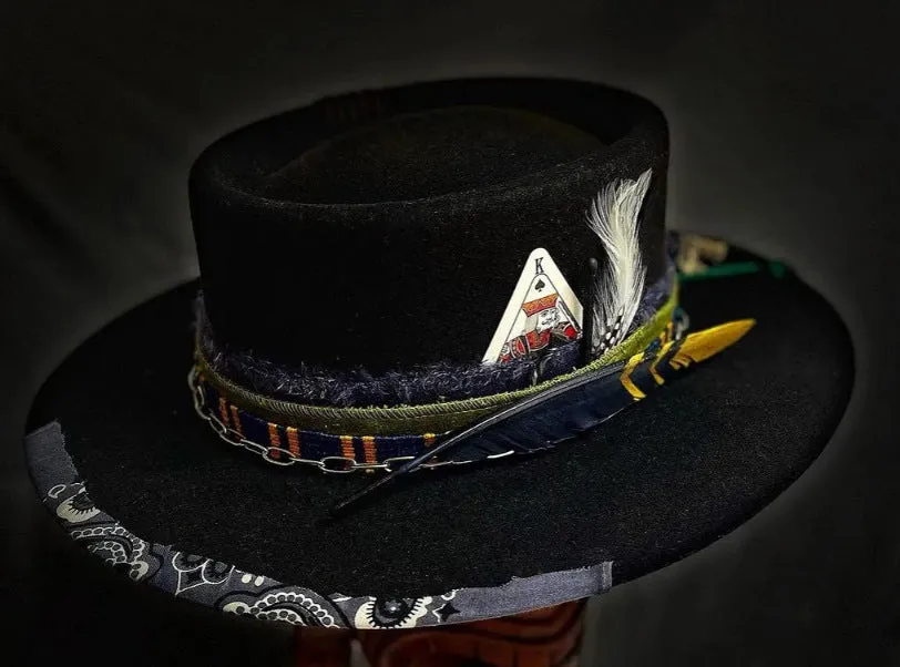 Distressed Fedora with Rounded Crown and Colorful Ribbon Adornments