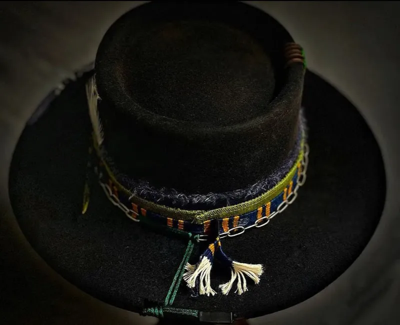 Distressed Fedora with Rounded Crown and Colorful Ribbon Adornments
