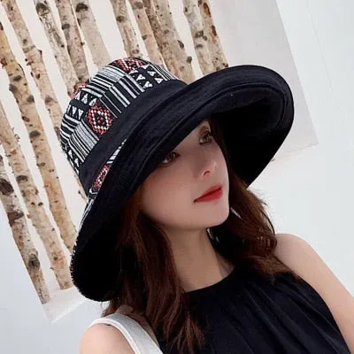 Double sided irregular Pattern Bucket Hat Women Summer Cotton Breathable Leisure Bob Cap