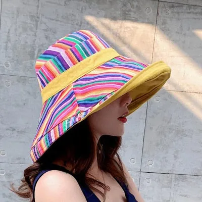 Double sided irregular Pattern Bucket Hat Women Summer Cotton Breathable Leisure Bob Cap