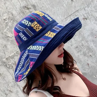 Double sided irregular Pattern Bucket Hat Women Summer Cotton Breathable Leisure Bob Cap