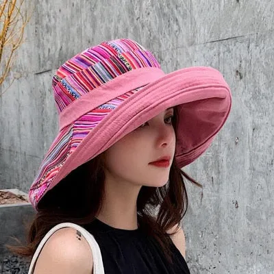 Double sided irregular Pattern Bucket Hat Women Summer Cotton Breathable Leisure Bob Cap