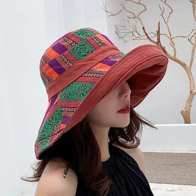 Double sided irregular Pattern Bucket Hat Women Summer Cotton Breathable Leisure Bob Cap