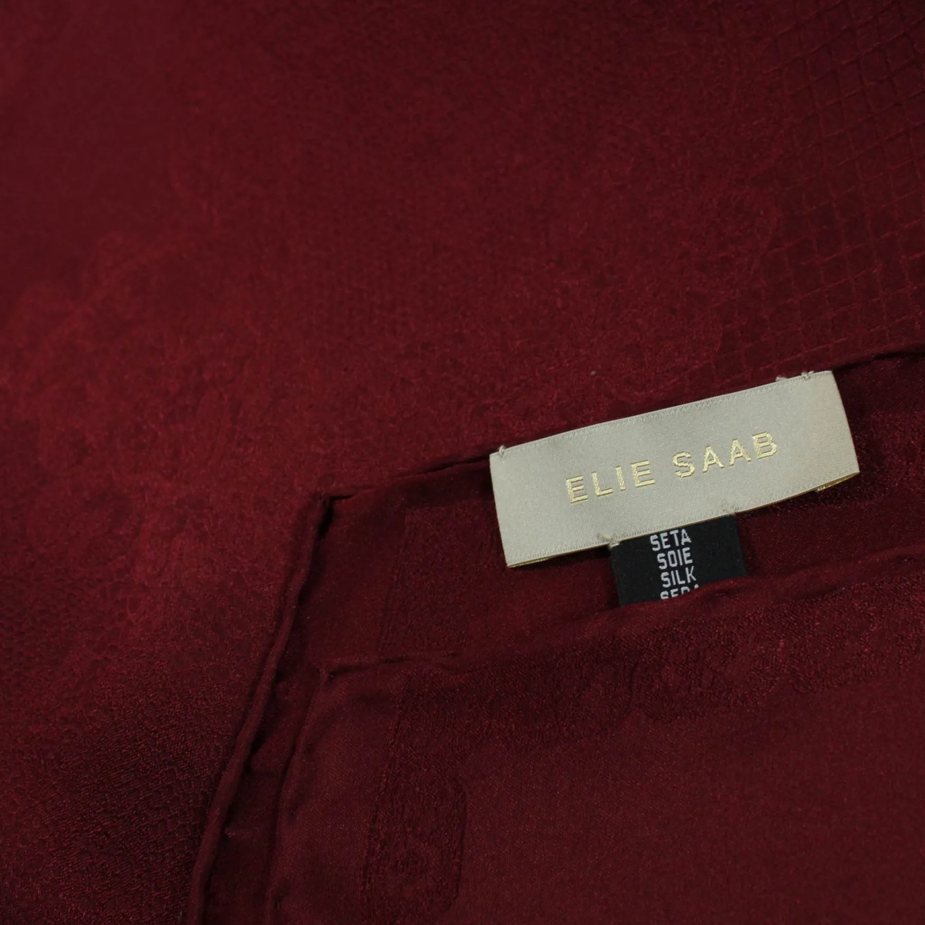 Elie Saab Scarf Maroon Tonal Design - Silk Shawl FINAL SALE