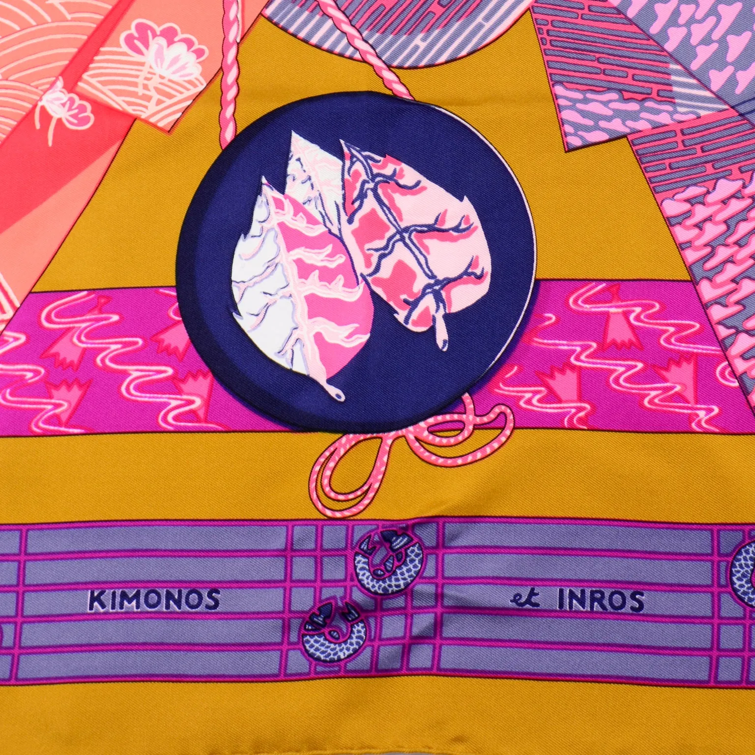 Hermes Kimonos et Inros by Annie Faivre Vintage Silk Scarf.