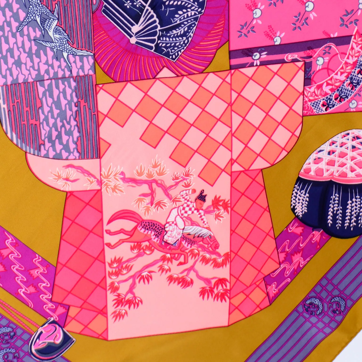Hermes Kimonos et Inros by Annie Faivre Vintage Silk Scarf.