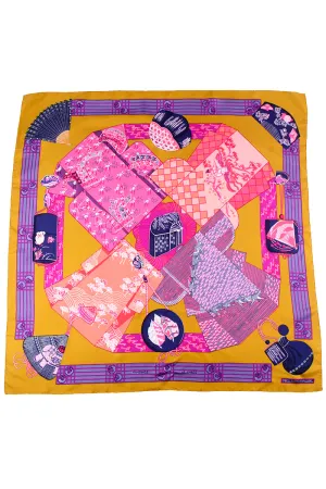 Hermes Kimonos et Inros by Annie Faivre Vintage Silk Scarf.