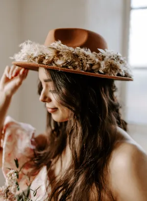 Lena Russet Dried Flower Bridal Fedora Wedding Hat