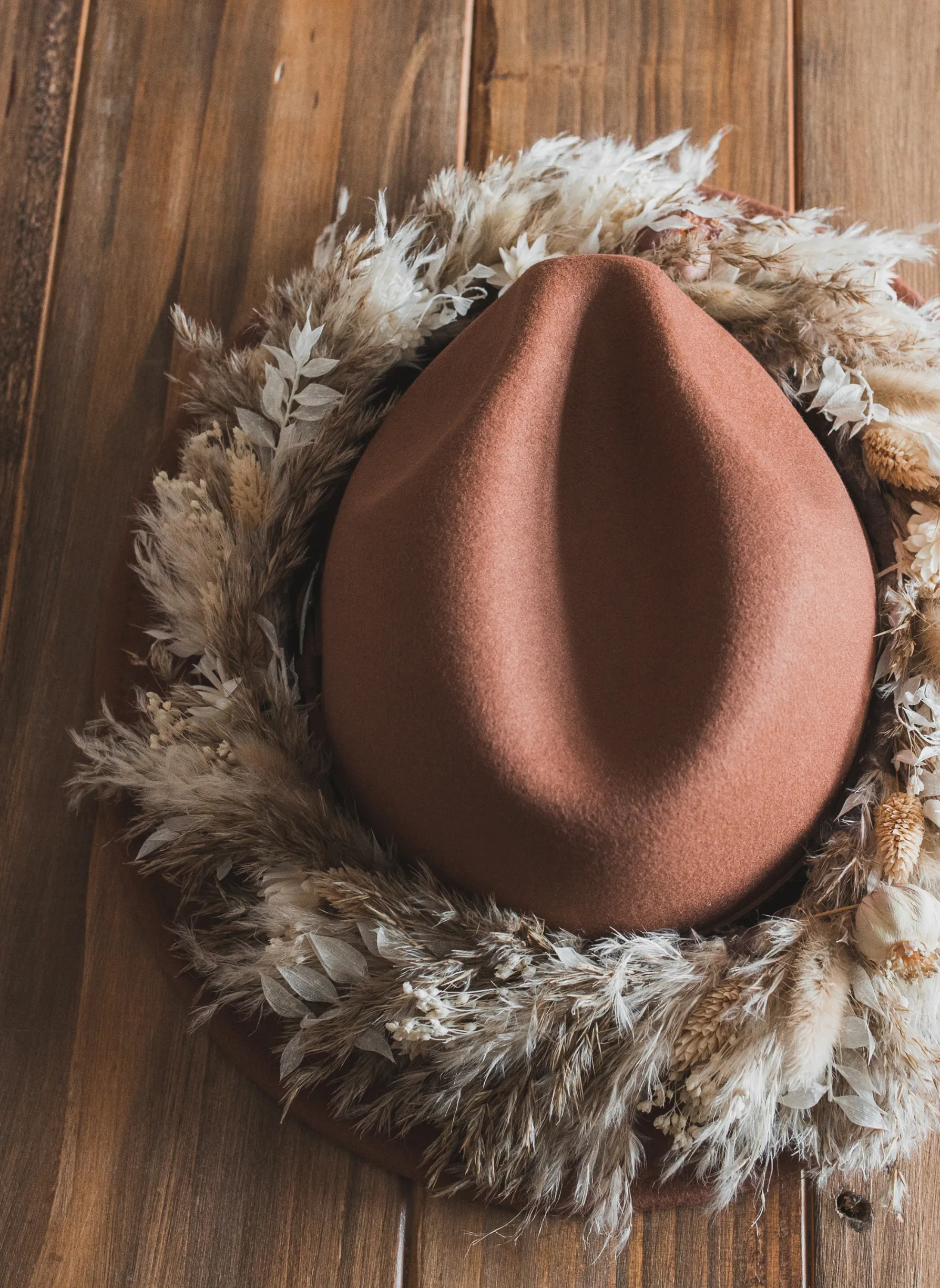 Lena Russet Dried Flower Bridal Fedora Wedding Hat