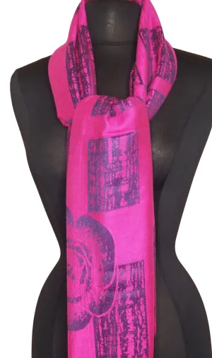 Magenta & Navy Blue Light weight Scarf with Fringe Ends