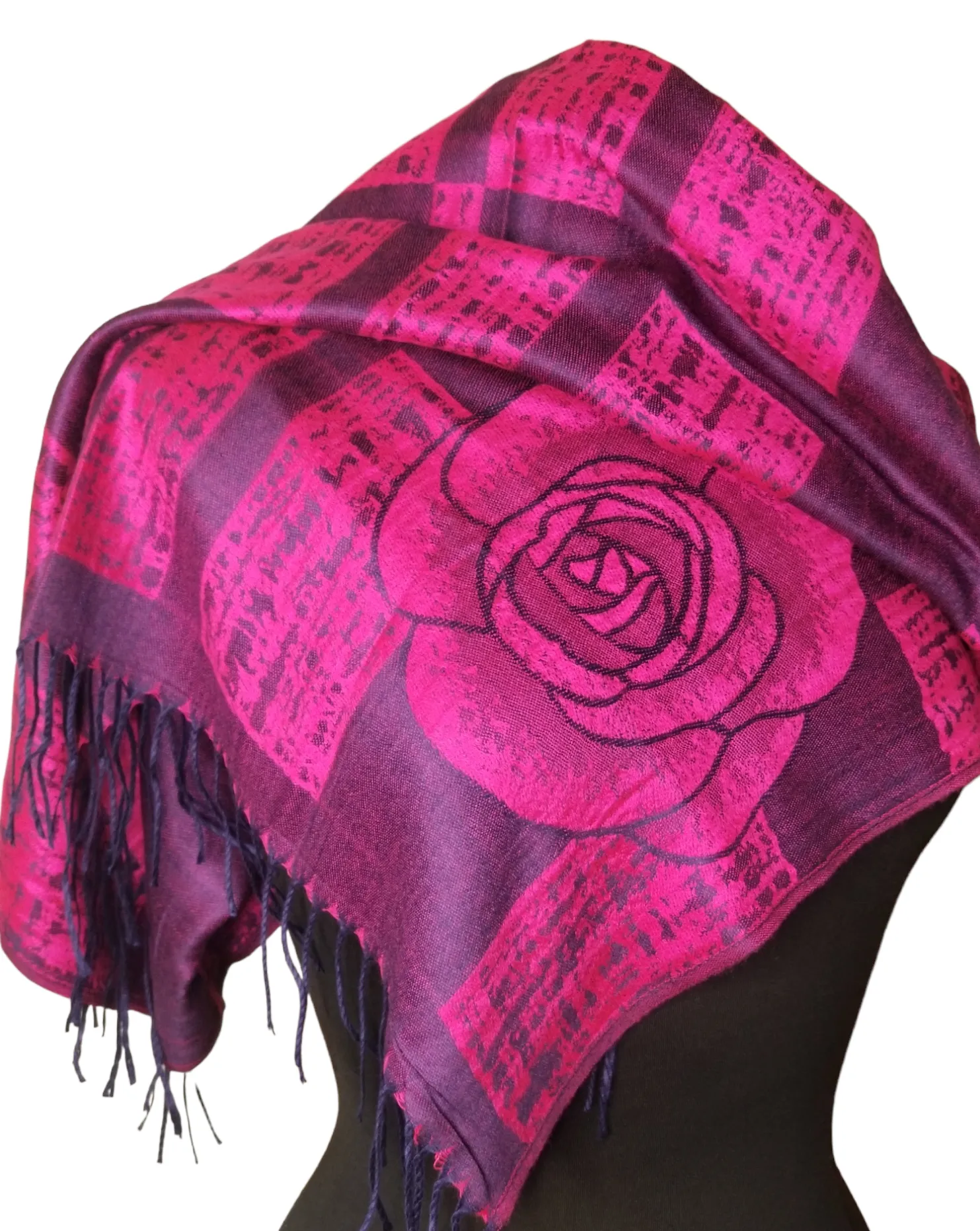 Magenta & Navy Blue Light weight Scarf with Fringe Ends