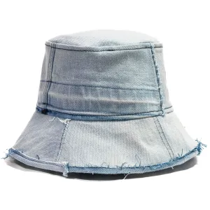 Mursaki Denim Raw Edge Bucket Hat - Light Blue