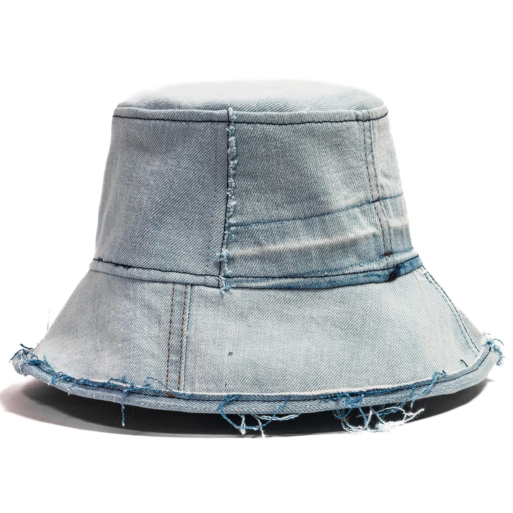 Mursaki Denim Raw Edge Bucket Hat - Light Blue