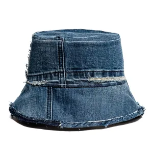 Mursaki Denim Raw Edge Bucket Hat - Medium Blue