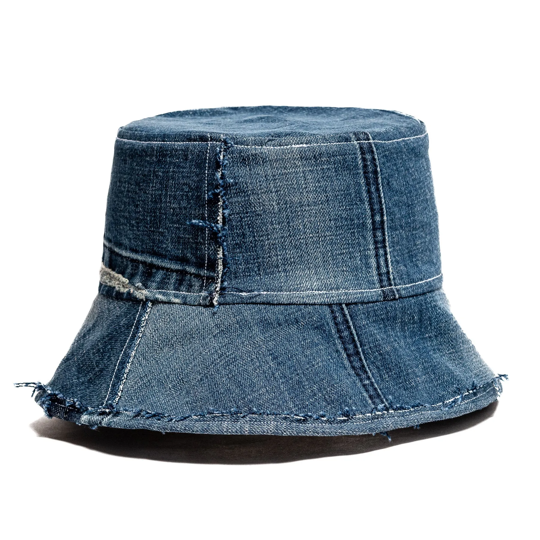 Mursaki Denim Raw Edge Bucket Hat - Medium Blue