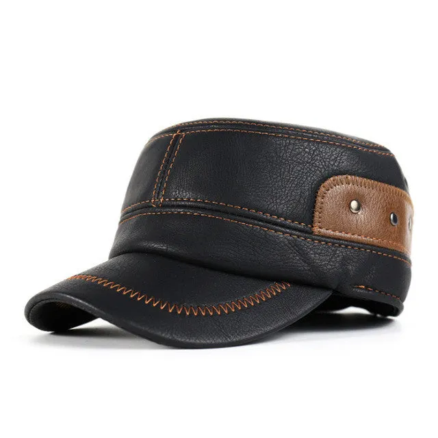 Winter Men Leather Baseball Cap BC019