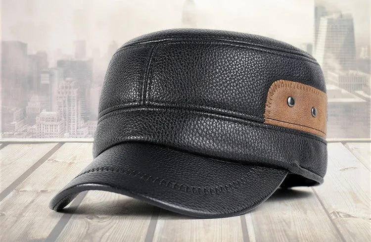 Winter Men Leather Baseball Cap BC019